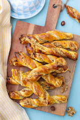 Sweet puff pastry swirls with walnuts and sugar