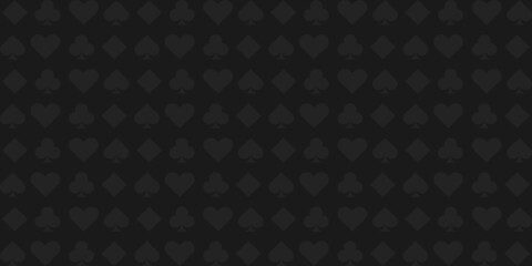 Black background with card suits. Spades, hearts, diamonds, clubs. Background for gambling, casino advertising. Vector illustration.