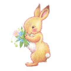 うさぎイラスト-うさぎと花束