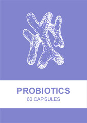 Hand drawn probiotics design for packaging and branding. Vector illustration in sketch style. Microscopic bacteria close-up. Biology background