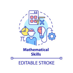 Mathematical skills concept icon. Algebra and arithmetic. Programming skill abstract idea thin line illustration. Isolated outline drawing. Editable stroke. Arial, Myriad Pro-Bold fonts used