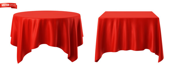 Vector realistic illustration of red tablecloths on a white background.