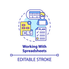 Working with spreadsheets concept icon. Data arrangement. Programming skills abstract idea thin line illustration. Isolated outline drawing. Editable stroke. Arial, Myriad Pro-Bold fonts used