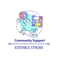 Community support concept icon. Programing language choice standard abstract idea thin line illustration. Isolated outline drawing. Editable stroke. Arial, Myriad Pro-Bold fonts used