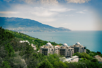 Yalta, Crimean Peninsula. Bear mountain on the horizon Against the backdrop of the Black Sea