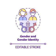 Gender and gender identity concept icon. Type of diversity abstract idea thin line illustration. Achieving equality. Isolated outline drawing. Editable stroke. Arial, Myriad Pro-Bold fonts used