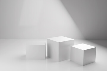 Three white square stands on white background. 3d render