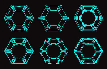 Set of futuristic hexagons for hud interface.