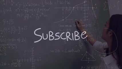 Animation of subscribe text and mathematical formulas over caucasian women - Powered by Adobe