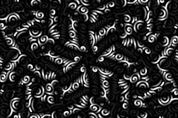 Beautiful black and white caleidoscope gradient flower line art pattern wallpaper of indonesian traditional abstract batik  ethnic dayak ornament for commercial  ads