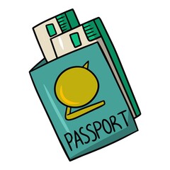 Travel documents, passport and train and plane tickets. Vector illustration in cartoon style