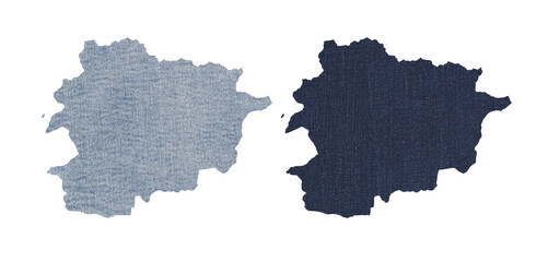 Political divisions. Patriotic sublimation denim textured backgrounds set on white. Andorra