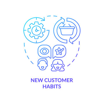 New Customer Habits Blue Gradient Concept Icon. Client Behavior. Why Digital First Mindset Is Essential Abstract Idea Thin Line Illustration. Isolated Outline Drawing. Myriad Pro-Bold Font Used