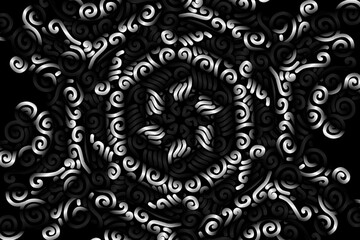 Beautiful black and white caleidoscope gradient flower line art pattern wallpaper of indonesian traditional abstract batik  ethnic dayak ornament for commercial  ads