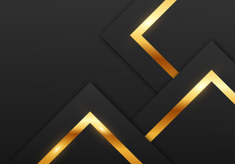 Abstract Premium Black Geometric Overlap Layers with Stripe Golden Line Luxury Style on Dark Background with Copy Space