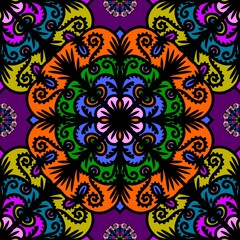Seamless pattern flower with mandala, vintage decorative elements, vintage decorative elements illustration, Ethnic mandala with colorful tribal ornaments,colorful flower pattern