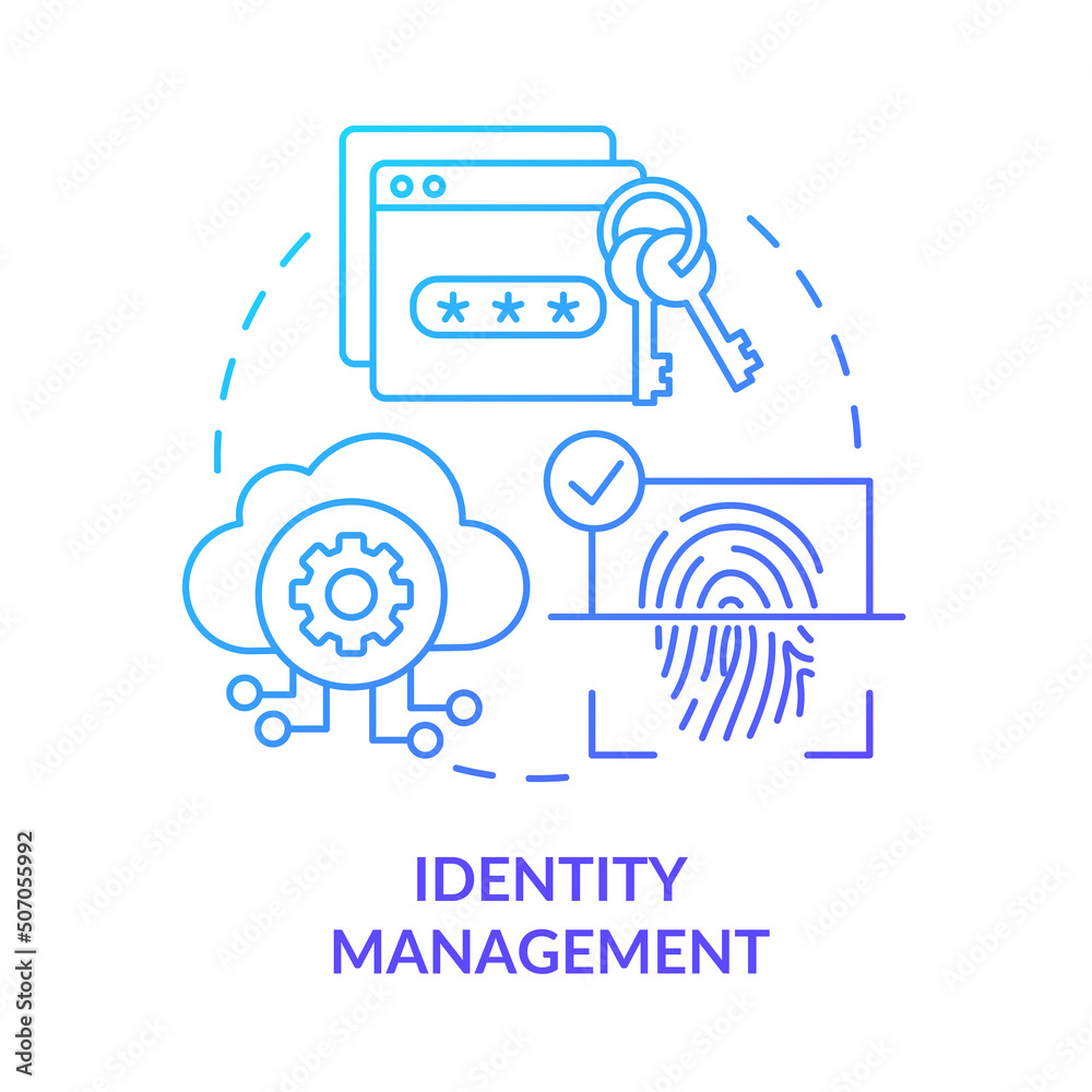 Fototapete identity management blue gradient concept icon. cybersecurity management abstract idea thin line ill