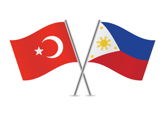 Turkey and the Philippines crossed flags. Turkish and Philippine flags on white background. Vector icon set. Vector illustration.