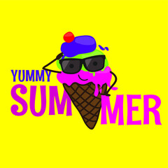 Ice cream in vector illustration, cartoon design, summer character