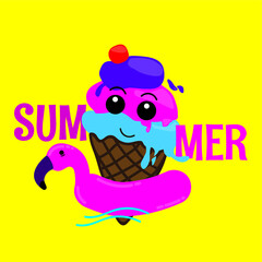 Ice cream in vector illustration, cartoon design, summer character