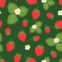 Seamless pattern with strawberries. Summer background. Hand drawn vector illustration. Texture for print, textile, fabric, packaging.
