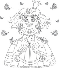 Fototapeta na wymiar Funny Queen coloring page for kids