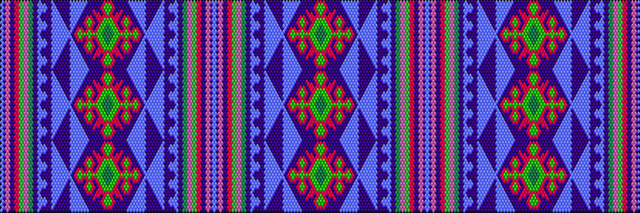 Ornament, pattern consists of elements with a gradient fill, imitating a three-dimensional texture, made in bright, saturated, national colors.