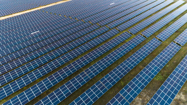 Solar panels in aerial view. 
