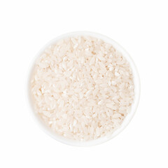 Rice white in white cup top view isolated on white background