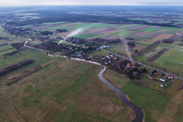 Paplin village over Liwiec River in Masovia region of Poland