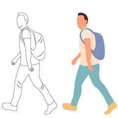 man walking sketch on white background, isolated, vector