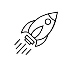 Rocket Outline Icon. Rocket Line Art Logo. Vector Illustration. Isolated on White Background.