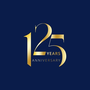 125 Year Anniversary Logo, Golden Color, Vector Template Design element for birthday, invitation, wedding, jubilee and greeting card illustration.