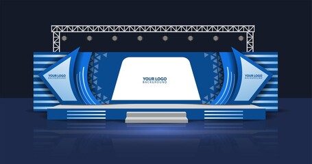 Event Stage design for business conferences, corporate projects presentations, shareholders event or meeting with slides on projection screens.