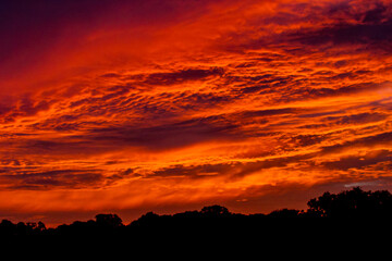 Red sky at night burning sunset in Buckinghamshire UK