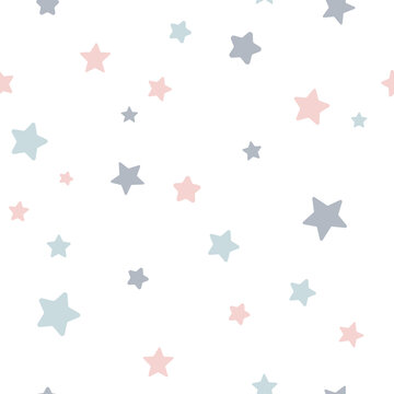 Baby pastel colors stars pattern. Baby boho background template. Nursery wall art, baby textiles, printable paper, bedroom. Isolated on white background.