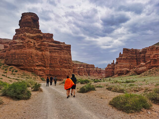 Tourists in Charyn Canyon, Almaty region, Kazakhstan.