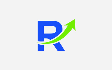 Growth arrow icon and financial logo design vector with the letters and alphabets R