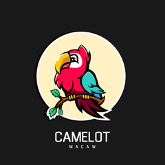 Camelot macaw bird mascot logo design illustration vector