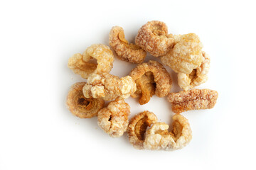Top View Pork Crackling On White Background. 