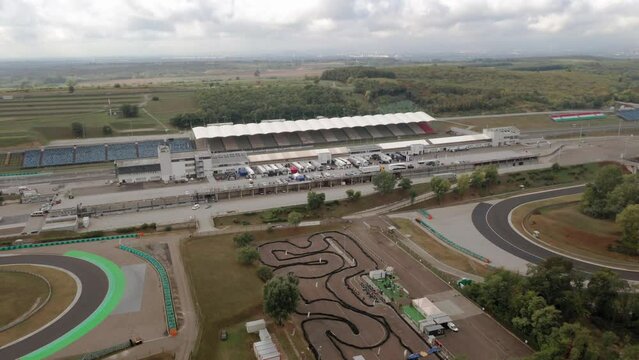 Aerial view of Hungaroring paddock, race track and kart circuit