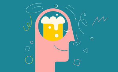 Beer. Drunk person. Vector illustration. Simple, modern style. Background for cover, poster, animation.