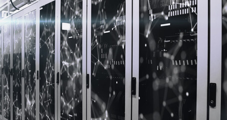Image of data processing over server room