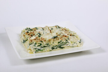 Chicken Lasagne Double Cheese white background