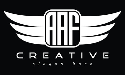 AAF three Letter Wings Flying Initial wing symbol minimalist creative concept flag icon professional logo design Vector template