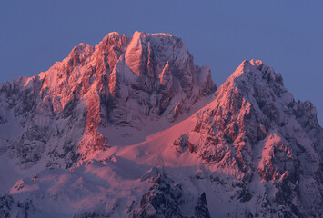 Majestic mountain peaks in the morning sun
