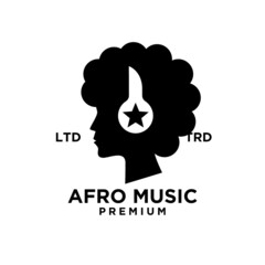 afro music vector logo design curly hair woman using headphone