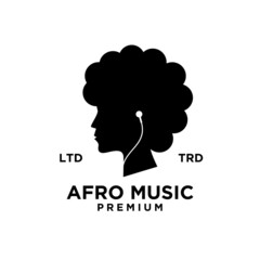 afro music vector logo design curly hair woman using headphone