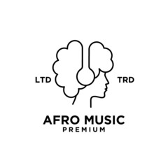 afro music vector logo design curly hair woman using headphone