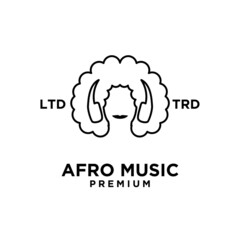 afro music vector logo design curly hair woman using headphone